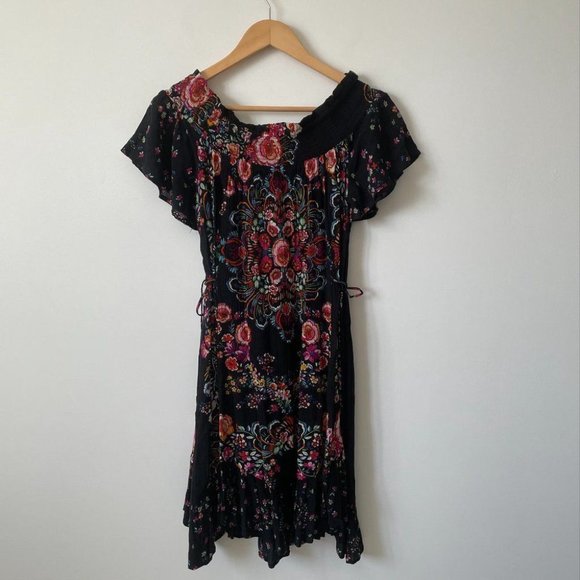 Patrons of Peace Floral Off-Shoulder Dress - Black and Pink - Picture 5 of 7
